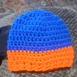 Vibrant Blue and Orange Infant Crochet Beanie